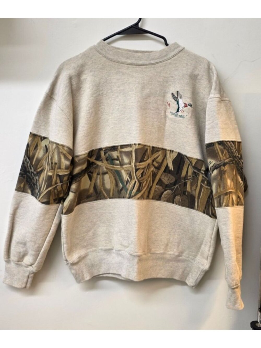 Vintage 1990s Ace Sportswear Men's LG Sweatshirt Camo & Embroidered Mallard Duck